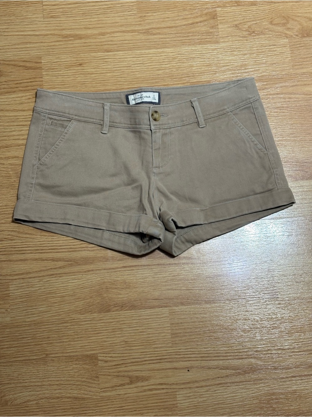 Abercrombie & Fitch Khaki High-Waist Cuffed Shorts